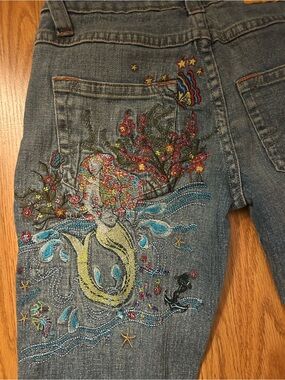NWOT Y2K Vintage ZB Jeans Womens Sz 9 Unique Embroidered Mermaid Bootcut